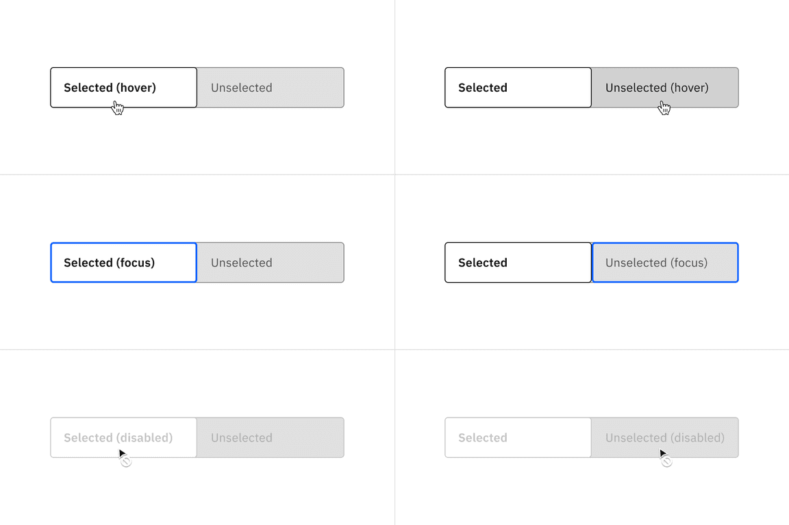 Example of default content switcher low contrast interactive state color