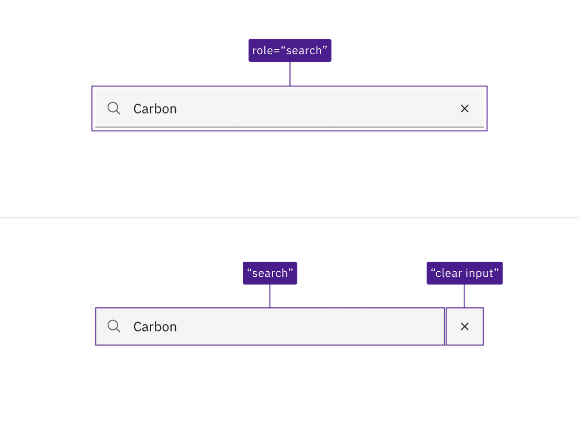 role and input named "search", and button named 'clear search input'