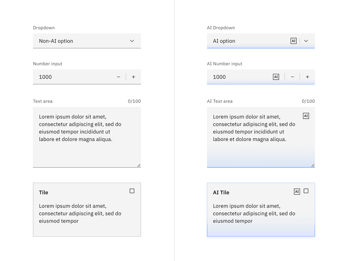 Light mode examples of AI carbon components.