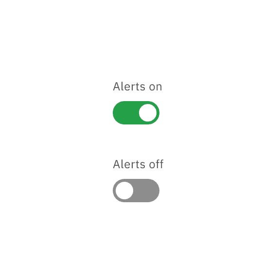 The toggle changing its label from 'Alerts on' to 'Alerts off'