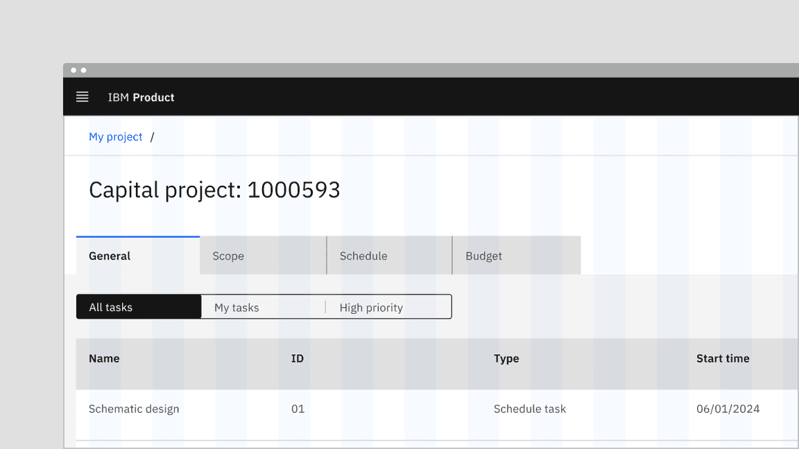 An example of a content switcher's text aligning to the grid.